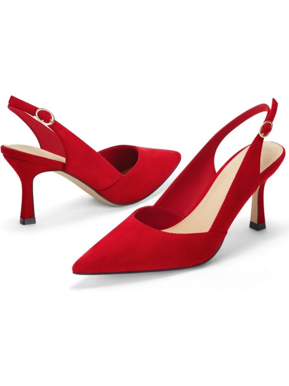 Women's Synthetic Dark Red Pu Closed Backless Pointed Toe Slingback Kitten Heels - Picture 5 of 6